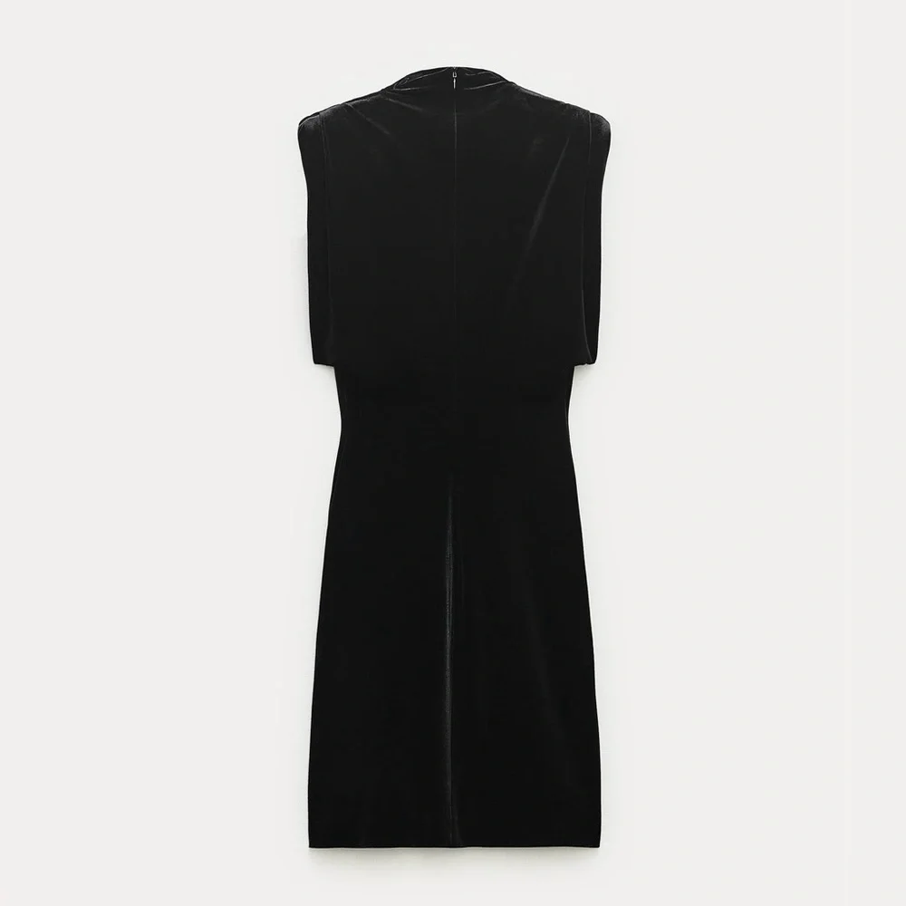 ZARA SHOULDER PAD VELVET DRESS - Picture 8 of 10